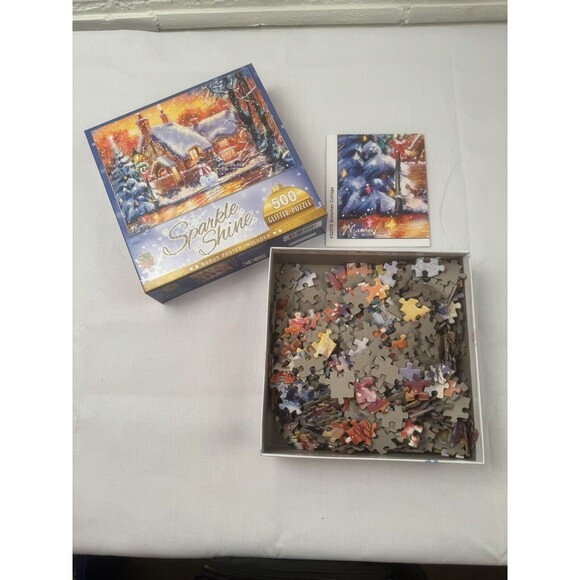 Snowman Cottage Sparkle and Shine 500 Piece Glitter Puzzle with Bonus Poster New - Picture 6 of 7